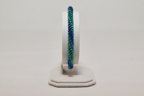 Blues and Greens Long Spiral Beaded Kumihimo Bracelet
